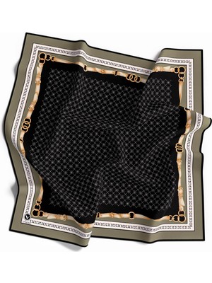 Violla Twill Kemerli ve Çıtır Motifli Desenli Haki Renkli 90X90 Eşarp (Ipek Içermez) Dikim Şekli : El Dikişi