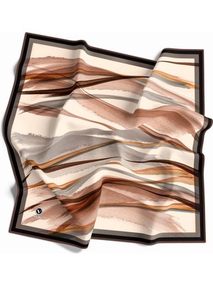 Violla Twill Fırça Desenli Sütlükahve - Gri Renkli 90X90 Eşarp (Ipek Içermez) Kenar Dikiş Şekli El Dikişli