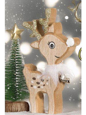 Empressco Ahşap Geyik Biblo, Yılbaşı Dekoru, 15 Cm, Kırmızı