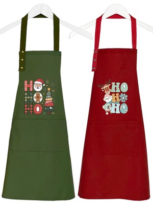 Hulganz Yılbaşı Temalı Mutfak Önlüğü Seti 2'li Leke Tutmaz Su Itici Cepli Çıtçıtlı Kumaş 2026 Yeni Yıl Önlük