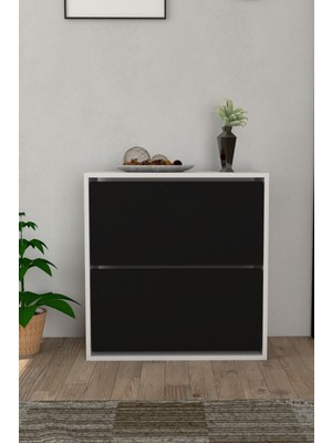 Moonlife 2 Kapaklı Kayar Raflı Ayakkabılık Siyah