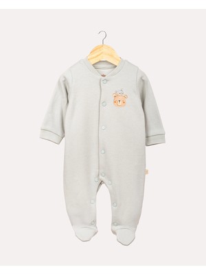 Hoogie %100 Organik Pamuk Gots Sertifikalı Patikli Çıtçıtlı Teddy Bebek & Yenidoğan Tulum - Mint / Ayıcık Desenli