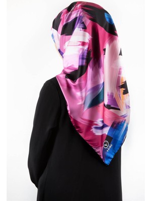 Violla Twill Fırça Desenli Pembe Renkli 90X90 Eşarp (Ipek Içermez) Kenar Dikiş Şekli El Dikişli