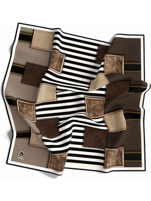 Violla Twill Geometrik ve Çizgili Desenli Taş Renkli 90X90 Eşarp (Ipek Içermez) Dikim Şekli : El Dikişi