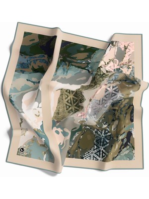 Violla Kristal Batikli ve Etnik Desenli Mint Yeşili Renkli 90X90 Eşarp (Ipek Içermez) Kenar Dikiş Şekli El Dikişli