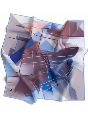 Violla Kristal Geometrik Desenli Bebe Mavisi Renkli 90X90 Eşarp (Ipek Içermez) Kenar Dikiş Şekli El Dikişli