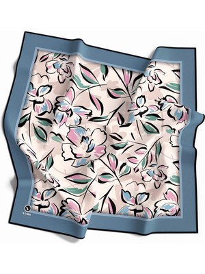 Violla Rayon Bordürlü Çiçek Desenli Petrol Mavisi Renkli 90X90 Dikim Şekli : El Dikişi Eşarp (Ipek Içermez)