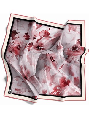 Violla Rayon Sulu Boyalı Çiçek Desenli Pudra Renkli 90X90 Eşarp (Ipek Içermez) Kenar Dikiş Şekli El Dikişli