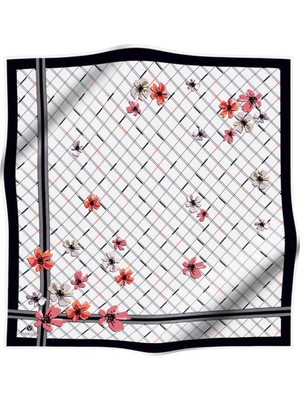 Vissona %100 Twill Ipek Çıtır Çiçek Desenli Narçiçeği - Krem Renkli 90X90 Eşarp Dikim Şekli : El Dikişi