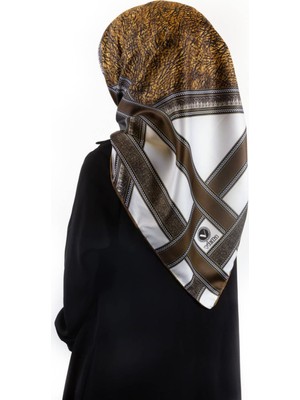 Violla Twill Bordür Taş Desenli Hardal Renkli 90X90 Eşarp (Ipek Içermez) Kenar Dikiş Şekli El Dikişli