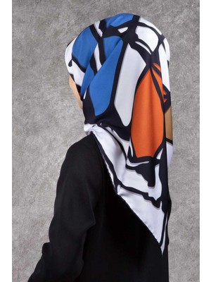 Violla Twill Geometrik Desenli Taba - Indigo Renkli 90X90 Eşarp (Ipek Içermez) Dikim Şekli : El Dikişi