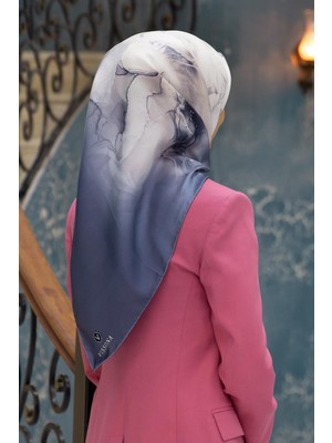 Vissona %100 Twill Ipek Duman Desenli Krem - Gri Renkli Renkli 90X90 Eşarp Dikim Şekli : El Dikişi