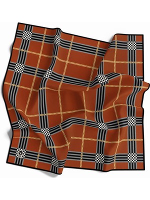 Violla Twill Ekose Desenli Taba Renkli 90X90 Eşarp (Ipek Içermez) Kenar Dikiş Şekli El Dikişli