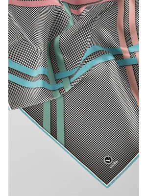 Violla Twill Çizgili Pötikareli Çizgili Desenli Somon Renkli 90X90 Eşarp (Ipek Içermez)