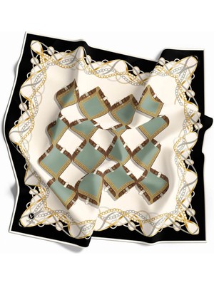 Violla Twill Kemer ve Zincir Desenli Koyu Mint Yeşiili Renkli 90X90 Eşarp (Ipek Içermez) Kenar Dikiş Şekli El Dikişli