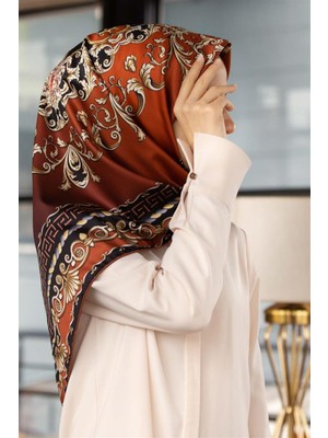 Violla Twill Barok Desenli Siyah - Taba Renkli 90X90 Eşarp (Ipek Içermez) Dikim Şekli : El Dikişi