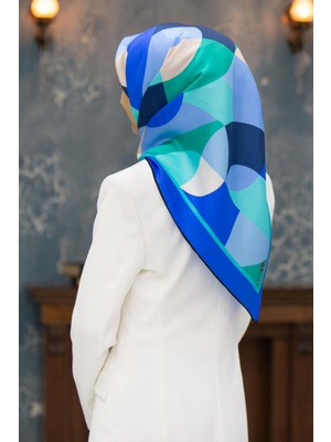 Vissona %100 Twill Renk Bloklu Çizgili Desenli Saks - Mint Yeşili Renkli 90X90 Eşarp Dikim Şekli: El Dikişii