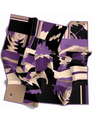 Violla Kristal Boyalı Geometrik Desenli Llila Renkli 90X90 Eşarp (Ipek Içermez) Kenar Dikiş Şekli El Dikişli