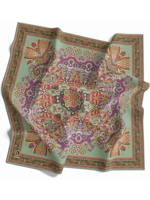 Violla Kristal Şal Desenli Haki Renkli 90X90 Eşarp (Ipek Içermez) Dikim Şekli : El Dikişi