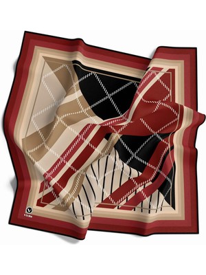 Violla Soft Bordürlü Ekose Desenli Bordo Renkli 90X90 Eşarp (Ipek Içermez) Kenar Dikiş Şekli El Dikişli