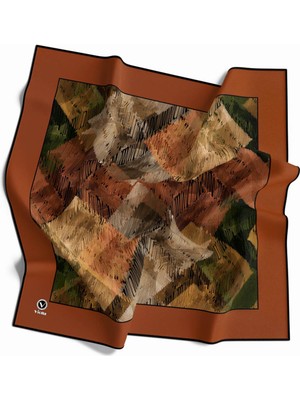 Violla Soft Twill Bordürlü Karalama Desenli Taba Renkli 90X90 Eşarp (Ipek Içermez) Kenar Dikiş Şekli El Dikişli