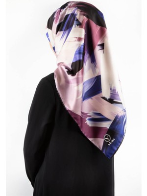 Violla Twill Fırça Desenli Lila Renkli 90X90 Eşarp (Ipek Içermez) Kenar Dikiş Şekli El Dikişli