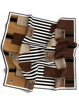 Violla Twill Geometrik ve Çizgili Desenli Hardal Renkli 90X90 Eşarp (Ipek Içermez) Dikim Şekli : El Dikişi