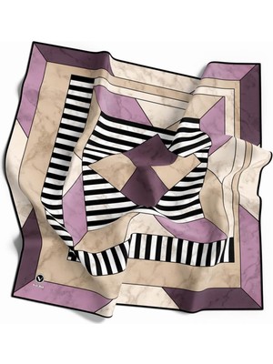 Violla Twill Çizgili Geometrik Mermer Desenli Lila Renkli 90X90 Eşarp (Ipek Içermez) Kenar Dikiş Şekli El Dikişli