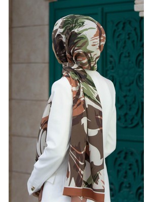 Vissona Lüks Medine Ipeği Geometrik Desenli Somon Renkli 75X195 Kırışmaz Şal Moss Krep Dikiş Tipi Italyan Dikişli