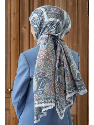 Vissona 100% İpek Etro Desenli Lacivert Renkli 92x210 Şal