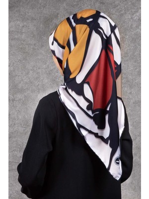 Violla Twill Geometrik Desenli Bordo - Bej Renkli 90X90 Eşarp (Ipek Içermez) Dikim Şekli : El Dikişi