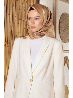 Vissona %100 Twill Ipek Suluboya Çiçek Desenli Bej Renkli 90X90 Eşarp Dikim Şekli : El Dikişi