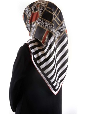 Violla Twill Çizgili ve Kareli Desenli Bordo Renkli 90X90 Eşarp (Ipek Içermez) Kenar Dikiş Şekli El Dikişli