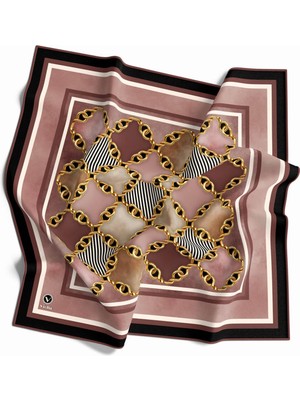 Violla Twill Zincirli Geometrik Desenli Pudra Renkli 90X90 Eşarp (Ipek Içermez) Dikim Şekli : El Dikişi