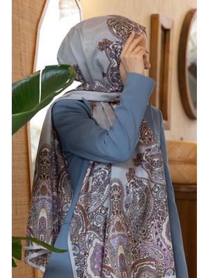 Vissona 100% Ipek Etro Desenli Gri Renkli 92X210 Şal