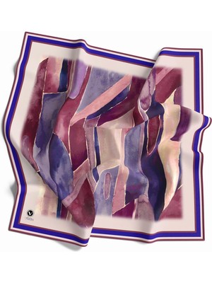 Violla Kristal Suluboya Dokulu Geometrik Desenli Saks Renkli 90X90 Eşarp (Ipek Içermez) Kenar Dikiş Şekli El Dikişli