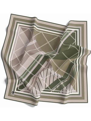 Violla Soft Bordürlü Ekose Desenli Haki Yeşili Renkli 90X90 Eşarp (Ipek Içermez) Kenar Dikiş Şekli El Dikişli