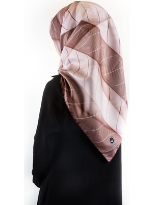 Violla Twill Şeritli Geometrik Desenli Vizon Renkli 90X90 Eşarp (Ipek Içermez) Kenar Dikiş Şekli El Dikişli