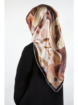 Violla Twill Soyut Dalga Desenli Hardal Renkli 90X90 Eşarp (Ipek Içermez) Dikim Şekli : El Dikişi