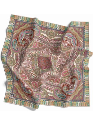 Violla Kristal Şal Desenli Bej Renkli 90X90 Eşarp (Ipek Içermez) Dikim Şekli : El Dikişi