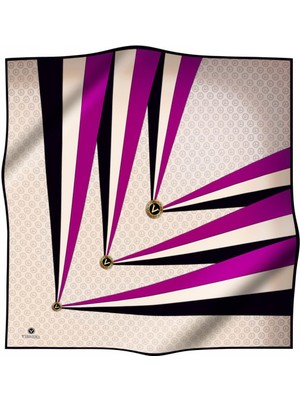 Vissona %100 Twill Ipek Monogram ve Geometrik Desenli Krem - Mürdüm Renkli 90X90 Eşarp Dikim Şekli : El Dikişi