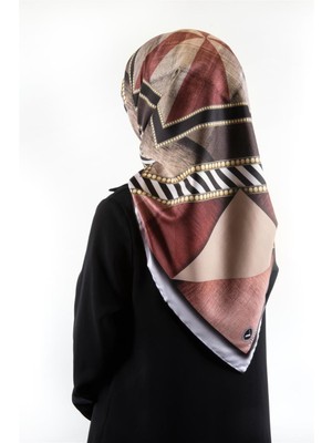 Violla Twill Eskitme Desenli Bordo Renkli 90X90 Eşarp (Ipek Içermez) Kenar Dikiş Şekli El Dikişli