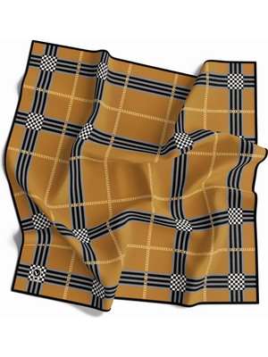 Violla Twill Ekose Desenli Hardal Renkli 90X90 Eşarp (Ipek Içermez) Kenar Dikiş Şekli El Dikişli
