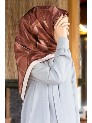 Violla Twill Geometrik Desenli Vizon Renkli 90X90 Eşarp (Ipek Içermez) Kenar Dikiş Şekli El Dikişli