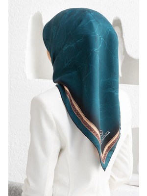 Vissona %100 Twill Ipek Mermer Desenli Petrol Yeşili Renkli 90X90 Eşarp Dikim Şekli : El Dikişi