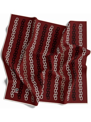 Violla Twill Zincir Desenli Bordo Renkli 90X90 Eşarp (Ipek Içermez) Kenar Dikiş Şekli El Dikişli