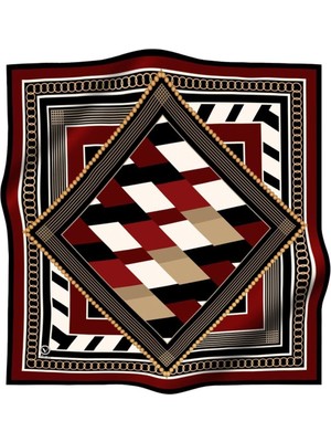 Violla Soft Geometrik Desenli Bordo Renkli 90X90 Eşarp (Ipek Içermez) Kenar Dikiş Şekli El Dikişli