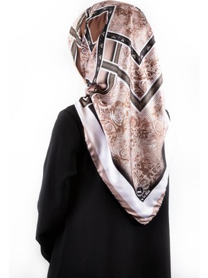 Violla Twill Geometrik Desenli Vizon Renkli 90X90 Eşarp (Ipek Içermez) Kenar Dikiş Şekli El Dikişli