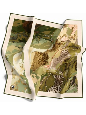 Violla Twill Etnik ve Batik Desenli Haki Renkli 90X90 Eşarp (Ipek Içermez) Dikim Şekli : El Dikişi