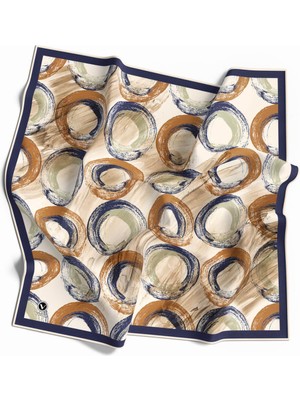 Violla Kristal Geometrik Fırça Darbesi Desenli Indigo Renkli 90X90 Eşarp (Ipek Içermez) Kenar Dikiş Şekli El Dikişli